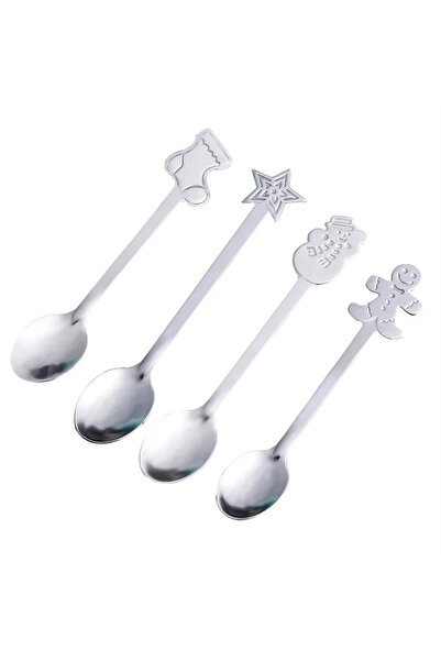 Choice Silver without Box 4Pcs Gold/Silver Christmas Coffee Spoons with Gift Box Stainless Steel Gingerbrea