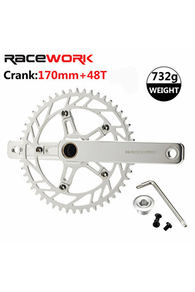 Choice كرنك دراجة طريق RACEWORK بطول 170 مم و48 سنًا بدون محمل سفلي، 10/11/12 سرعة، فضي/أسود لامع مصقول، كرنك 17