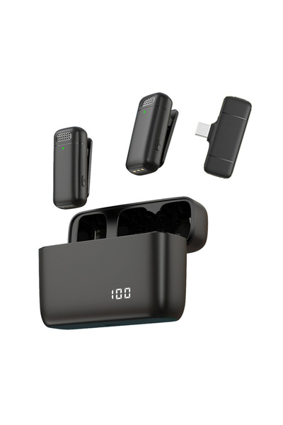 Choice Black 2in1-Type-C K30 Wireless Lavalier Microphone Charging Case Mic Portable Audio Video Recording