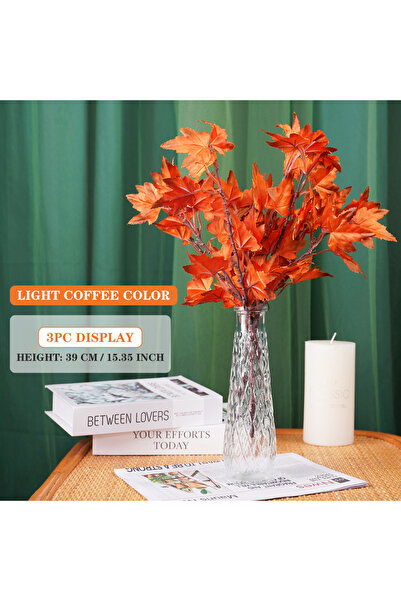 Choice 1PC(No vase) Autumn coffee 1PC Artificial Autumn Color Maple Leaves Fl...