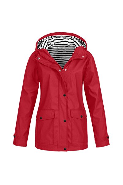 Choice XXXL Red New Women Solid Rain Heat Retaining Jacket Outdoor Plus Size Waterproof Hooded Raincoat Win