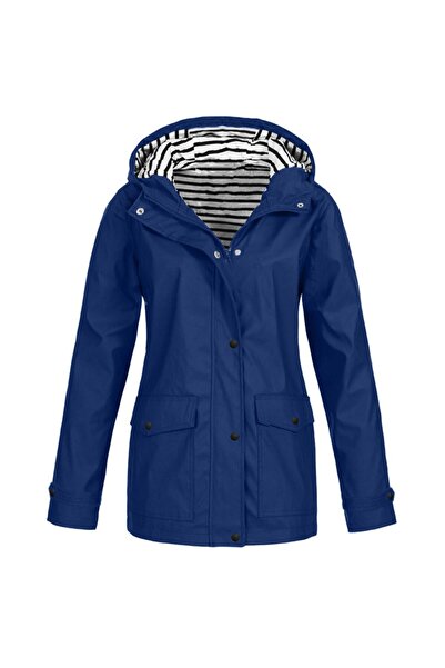 Choice XXXL Dark Blue New Women Solid Rain Heat Retaining Jacket Outdoor Plus Size Waterproof Hooded Rainco