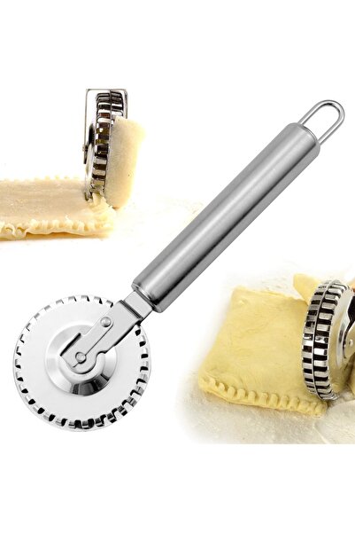 Choice أداة لفّ العجين من الفولاذ المقاوم للصدأ الفضي، مزودة بسكين نقش وإغلاق الحواف، مثالية لحشو الفطائر والزلابية والمعجنات الفاخرة المزدوجة.