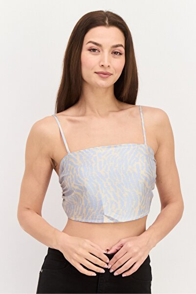 Bardot Women Square Neckline Sleeveless Allover Print Bandana Crop Top, Blue