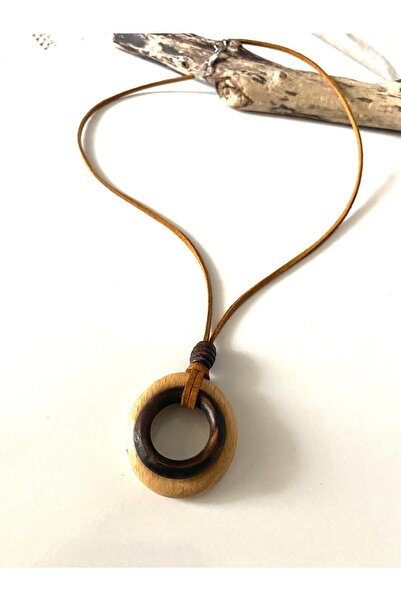 Canan Design قلادة BOHEM ذات الحلقة المزدوجة من الخشب والجلد المدبوغ مع خيط -...