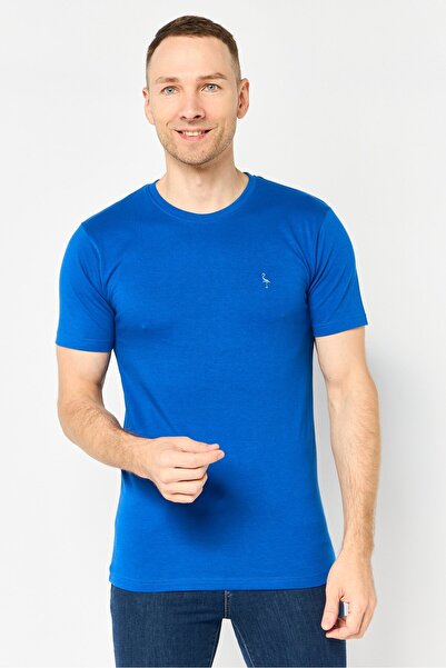 TailorByrd Men Crew Neck Short Sleeve Embroidered Logo T-Shirt, Royal Blue