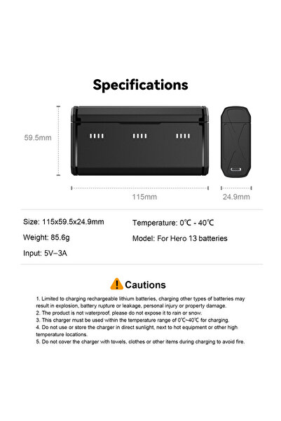 Choice شاحن جيب من تيليسين لكاميرا هيرو 13، مزود بثلاث فتحات لتخزين بطاقات ال...