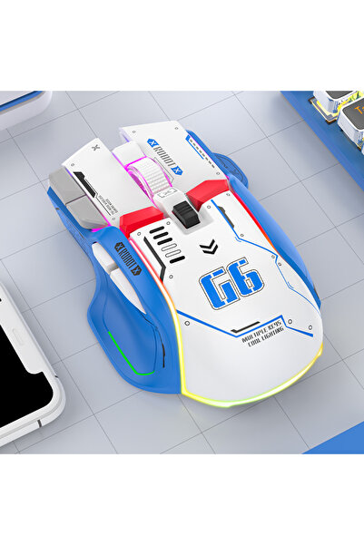 Choice ماوس ألعاب لاسلكي أبيض ثلاثي الأوضاع بتردد 2.4 جيجاهرتز، مزود بمنفذ USB وبلوتوث، و12 مفتاحًا، وإضاءة RGB، متوافق مع نظام ويندوز.