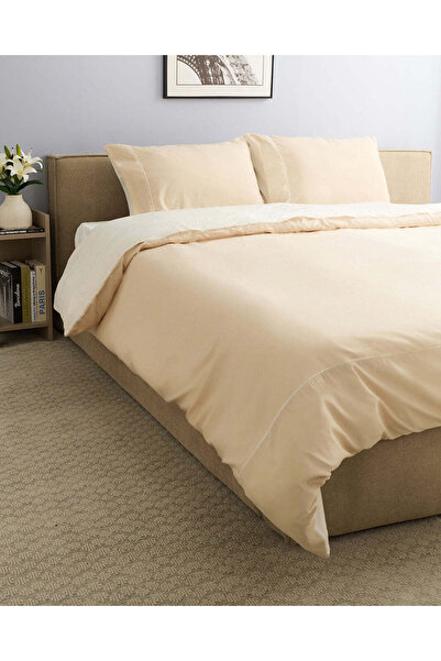 REDTAG Ivory Reversible 3-Piece Duvet Cover Set (King Size)