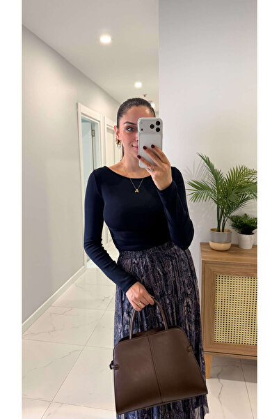 BİRCANÇİL Dlvin Rebeca Navy Blue Gathered Boat Neck Blouse