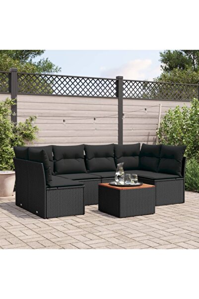 vidaxl طقم أريكة حديقة مكون من 7 قطع مع وسائد، مصنوع من خشب الروطان الصناعي ا...