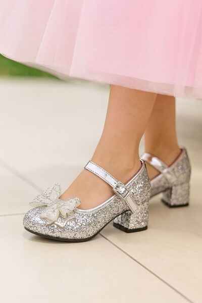 NeSe Shoes Girls' High Heel Shoes with Glitter and Rhinestone Bow, Evening Dress Shoes, New Season, Sparkling