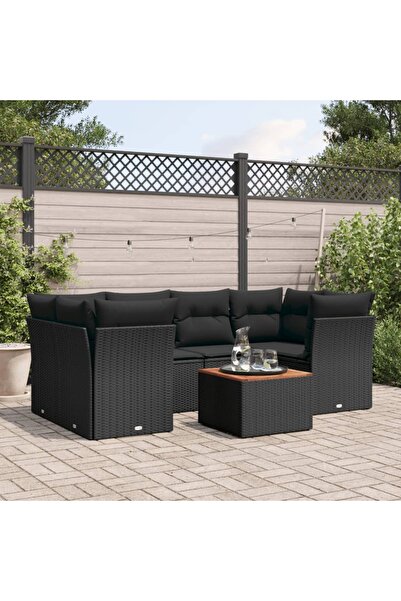 vidaxl طقم أريكة حديقة مكون من 7 قطع مع وسائد، مصنوع من خشب الروطان الصناعي ا...