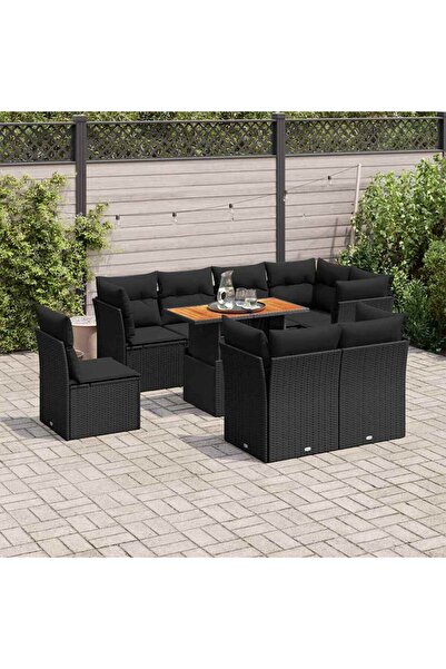 vidaxl طقم أريكة حديقة مكون من 9 قطع مع وسائد، مصنوع من خشب الروطان الصناعي ا...