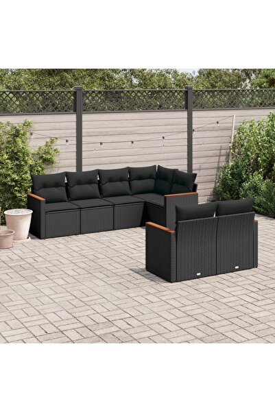 vidaxl طقم أريكة حديقة مكون من 7 قطع مع وسائد، مصنوع من خشب الروطان الصناعي ا...