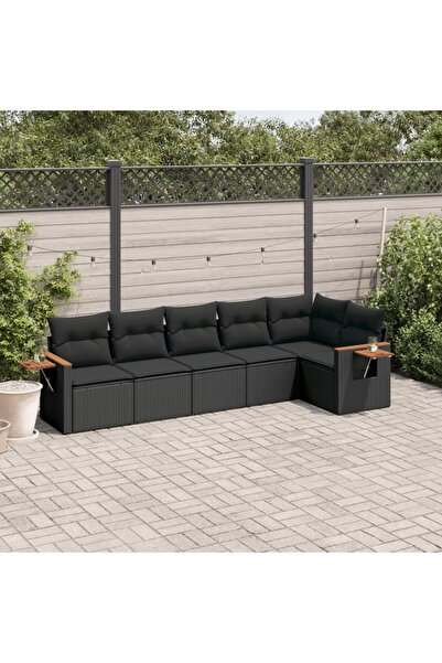 vidaxl طقم أريكة حديقة مكون من 6 قطع مع وسائد، مصنوع من خشب الروطان الصناعي ا...