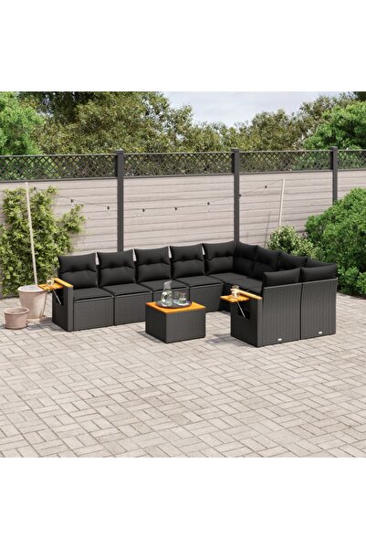 vidaxl طقم أريكة حديقة مكون من 10 قطع مع وسائد، مصنوع من خشب الروطان الصناعي ...