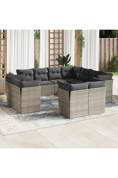 vidaxl طقم أريكة حديقة مكون من 11 قطعة مع وسائد، مصنوع من خشب الروطان الصناعي...