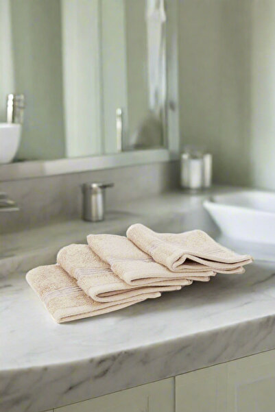 REDTAG Taupe Soft Cotton Face Towel Set With Viscose Border (4 Piece)