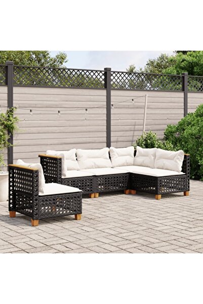 vidaxl طقم أريكة حديقة مكون من 5 قطع مع وسائد، مصنوع من خشب الروطان الصناعي ا...