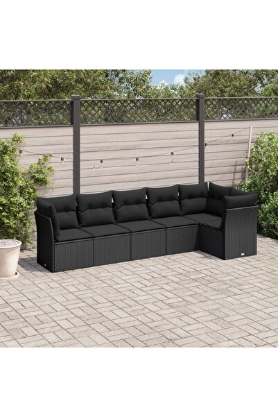 vidaxl 6 Piece Garden Sofa Set with Cushions Black Poly Rattan