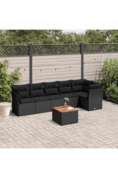 vidaxl طقم أريكة حديقة مكون من 7 قطع مع وسائد، مصنوع من خشب الروطان الصناعي ا...