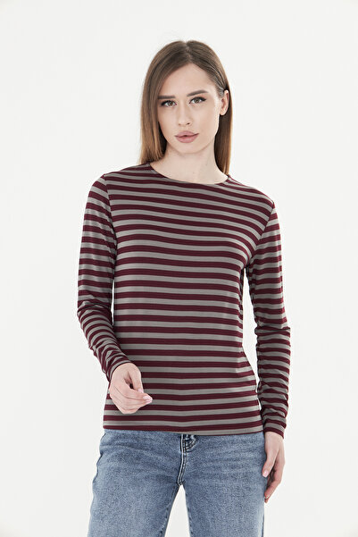 ESPİNA Boat Neck Long Sleeve Striped Basic Women's T-Shirt Comfortable and Stylish