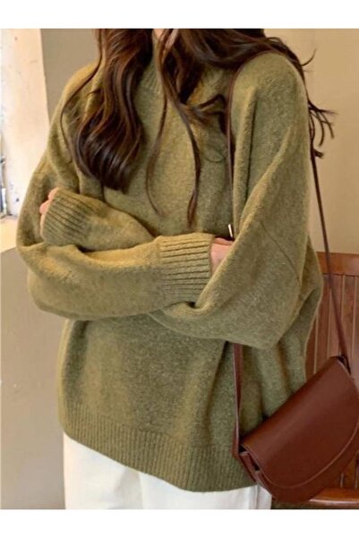 ELWES Kadın Yeşil Oversize Yumoş Kazak