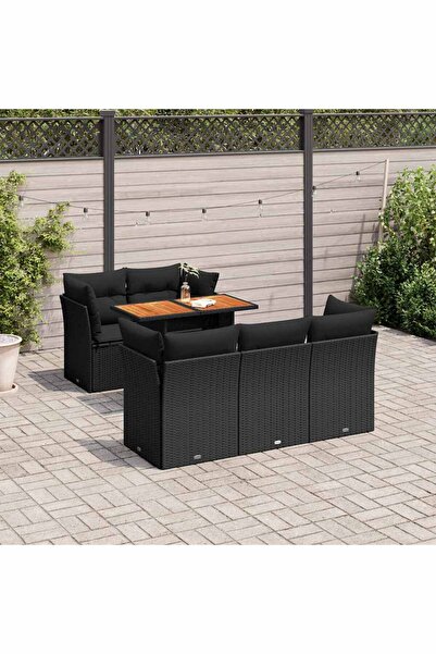 vidaxl طقم أريكة حديقة مكون من 6 قطع مع وسائد، مصنوع من خشب الروطان الصناعي ا...