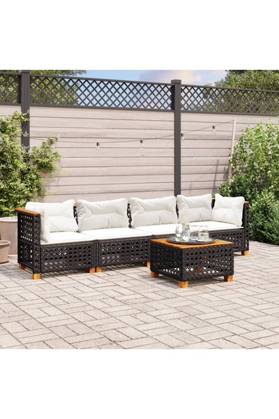 vidaxl طقم أريكة حديقة مكون من 5 قطع مع وسائد، مصنوع من خشب الروطان الصناعي ا...