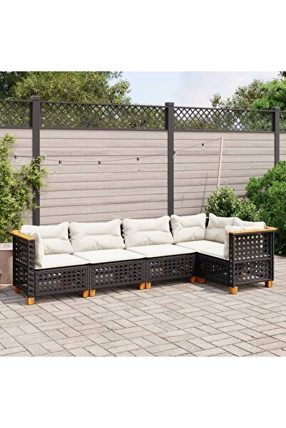 vidaxl طقم أريكة حديقة مكون من 5 قطع مع وسائد، مصنوع من خشب الروطان الصناعي ا...