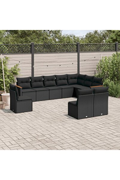 vidaxl طقم أريكة حديقة مكون من 10 قطع مع وسائد، مصنوع من خشب الروطان الصناعي ...