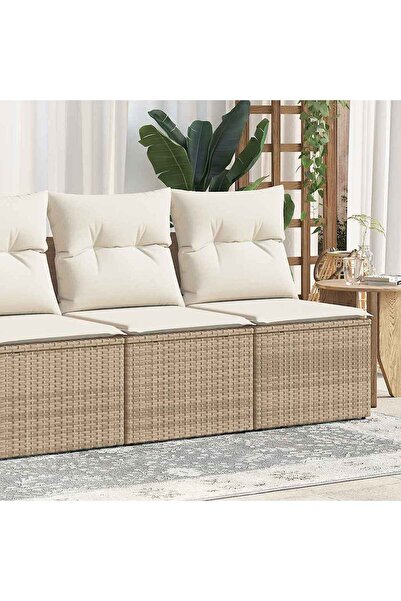 vidaxl طقم كنب حديقة من قطعتين مع وسائد، بيج، بولي راتان، أكاسيا