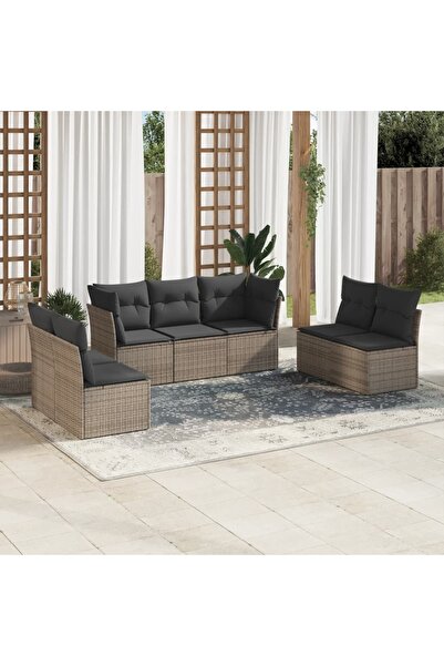 vidaxl طقم أريكة حديقة مكون من 7 قطع مع وسائد، مصنوع من خشب الروطان الصناعي ا...