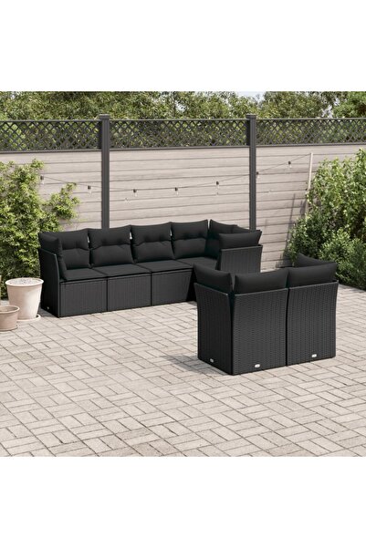 vidaxl طقم أريكة حديقة مكون من 7 قطع مع وسائد، مصنوع من خشب الروطان الصناعي ا...