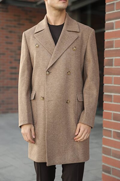 AEK COLLECTION Erkek Açık Kahverengi Kruvaze Yün Palto