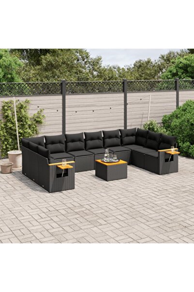 vidaxl 11 Piece Garden Sofa Set with Cushions Black Poly Rattan