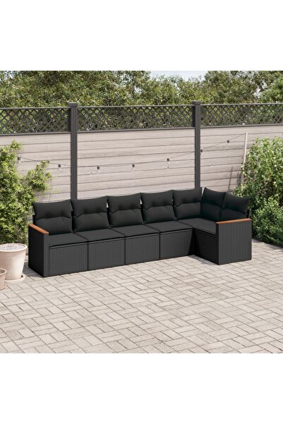 vidaxl طقم أريكة حديقة مكون من 6 قطع مع وسائد، مصنوع من خشب الروطان الصناعي ا...