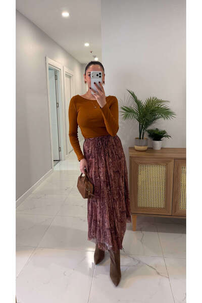 BİRCANÇİL Wiosta Brown Patterned Skirt