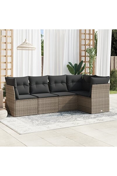 vidaxl طقم أريكة حديقة مكون من 5 قطع مع وسائد، لون رمادي، مصنوع من البولي راتان
