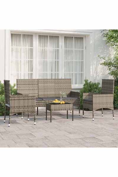 vidaxl طقم جلوس حديقة مكون من 4 قطع مع وسائد، مصنوع من خشب الروطان الصناعي الرمادي