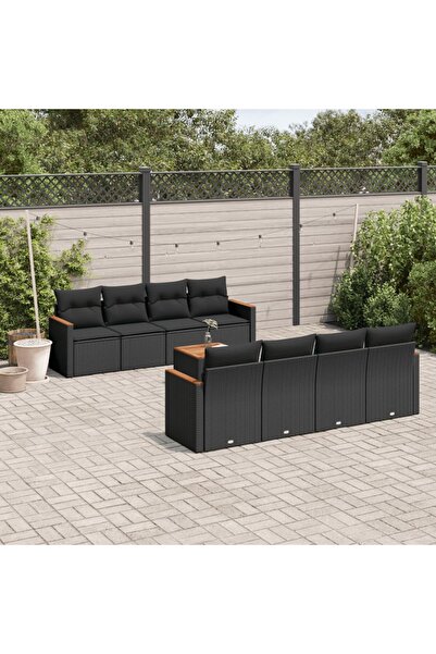 vidaxl طقم أريكة حديقة مكون من 9 قطع مع وسائد، مصنوع من خشب الروطان الصناعي ا...