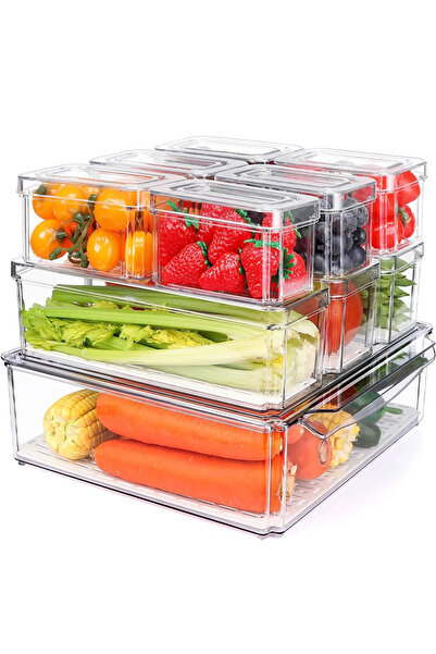 Pomefar Refrigerator Storage Containers with Lids, 10 Pack Clear Organizer for Food and Produce, Stackable