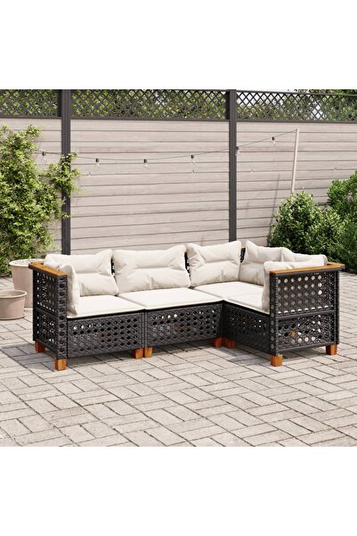 vidaxl طقم أريكة حديقة من 4 قطع مع وسائد من البولي راتان الأسود