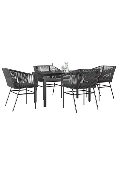 vidaxl طقم طعام للحديقة مكون من 5 قطع مع وسائد، مصنوع من البولي راتان الأسود ...