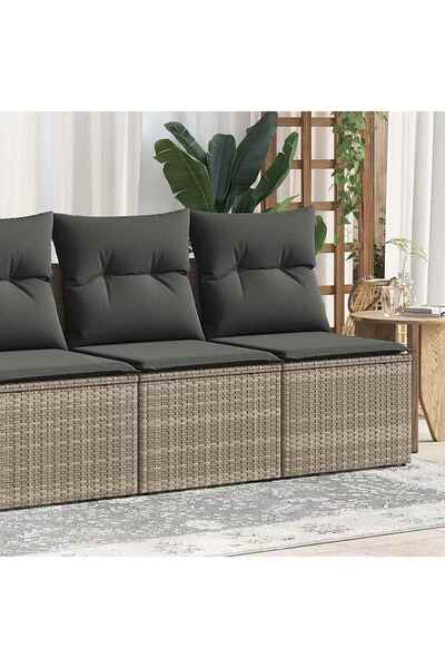 vidaxl طقم كنب حديقة من قطعتين مع وسائد، رمادي، بولي راتان، أكاسيا