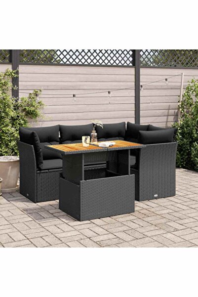 vidaxl طقم أريكة حديقة مكون من 5 قطع مع وسائد، مصنوع من خشب الروطان الصناعي ا...