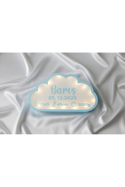 Agulab İsimli Işıklı Bebek Doğum Panosu Bulut Lamba- İsme Özel Işıklı Bulut L...