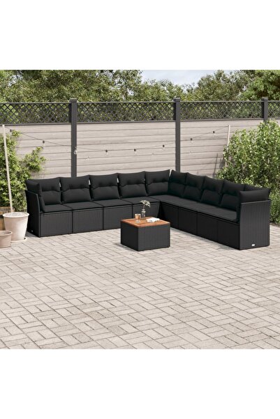 vidaxl طقم أريكة حديقة مكون من 10 قطع مع وسائد، مصنوع من خشب الروطان الصناعي ...