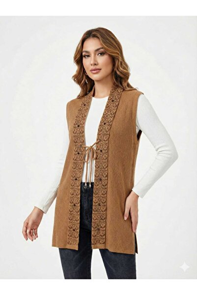 JULYA TRİKO Kadın Dantel Detaylı Yelek Triko